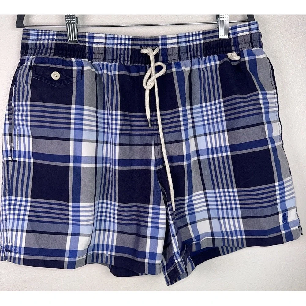 Polo Ralph Lauren‎ Swim Trunks XL Blue Plaid Lined 5